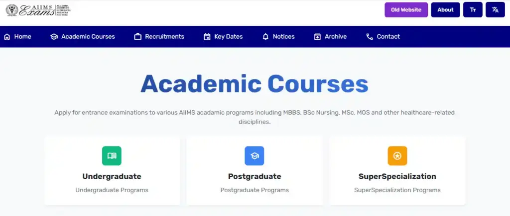 Academic Courses section for AIIMS INI CET 2026