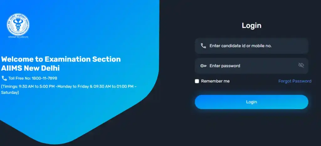 Login pafe for AIIMS INI CET 2026