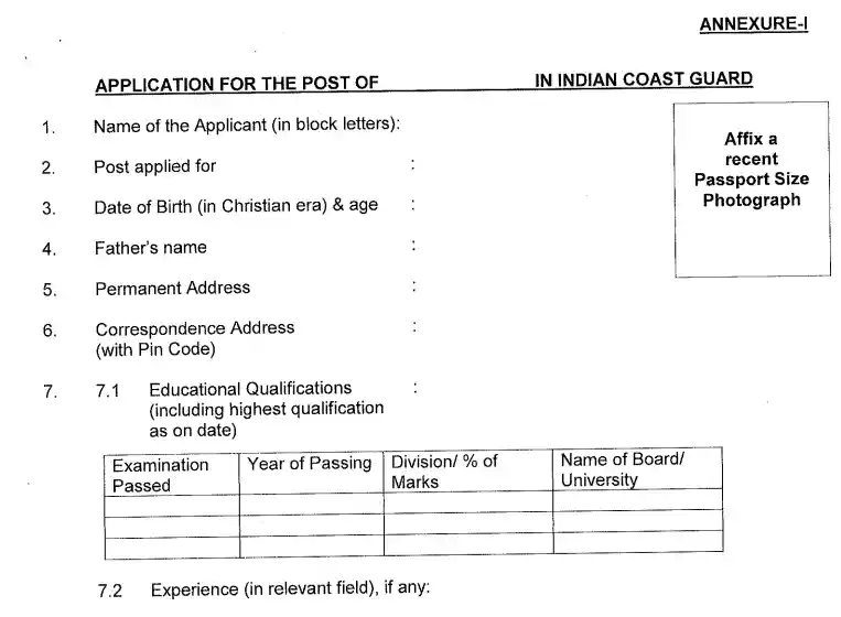 Indian Coast Guard Recruitment 2025 form image