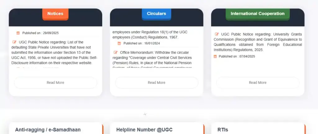Notification section for UGC Defaulting Private Universities List 2025