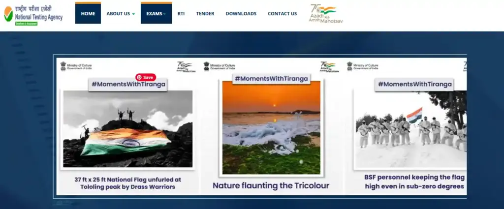 NTA website homepage for JEE Main 2026