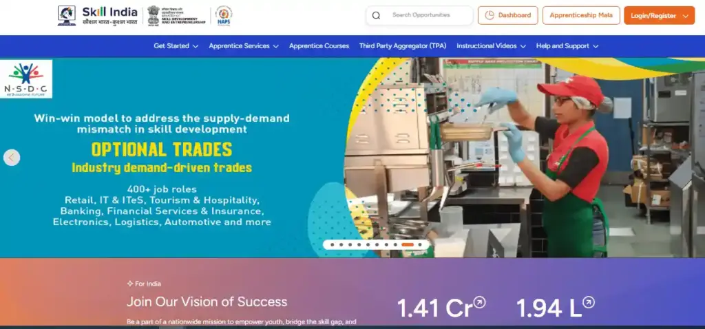 NAPS website homepage for WCL Apprentice Recruitment 2025