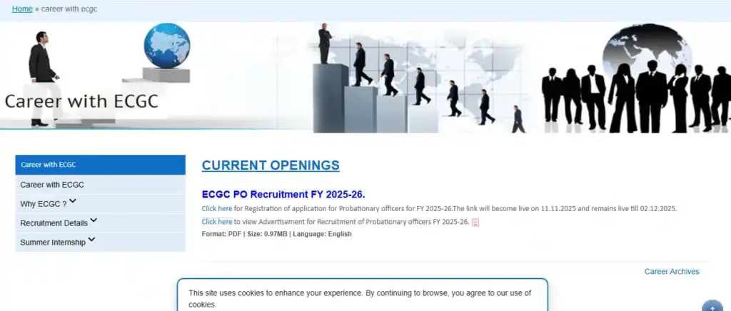 CURRENT OPENINGS option for ECGC PO (Probationary Officers) Recruitment 2025