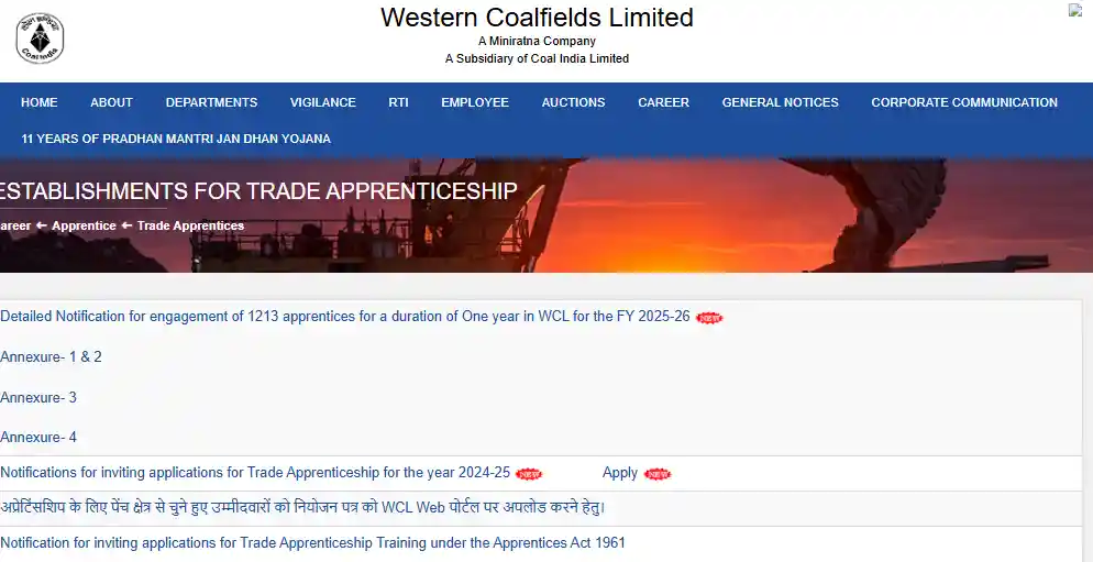 Apply option for WCL Apprentice Recruitment 2025