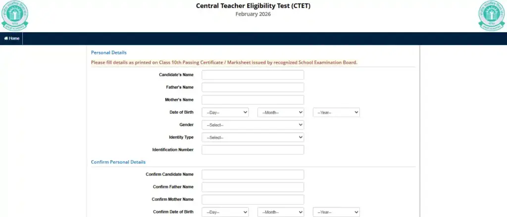 registration form image for CTET February 2026