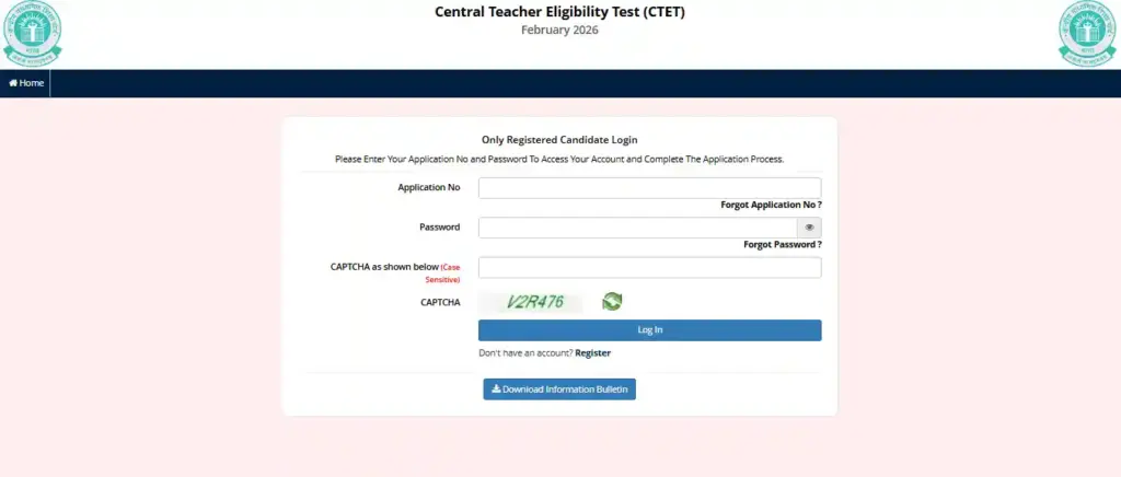 login form for CTET February 2026