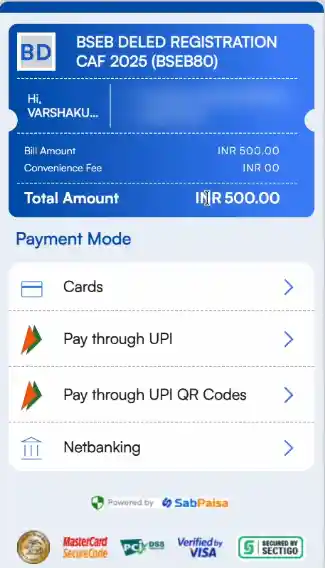 Bihar DElEd Counselling 2025 Payment mode option for Bihar DElEd Counselling 2025 registration