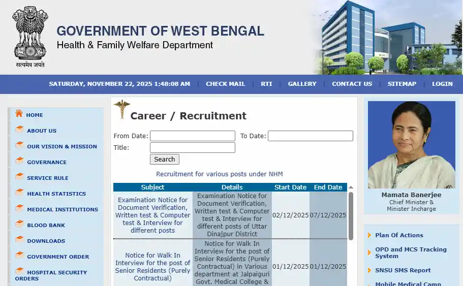Recruitment section for DHFWS Rampurhat HD Recruitment 2025