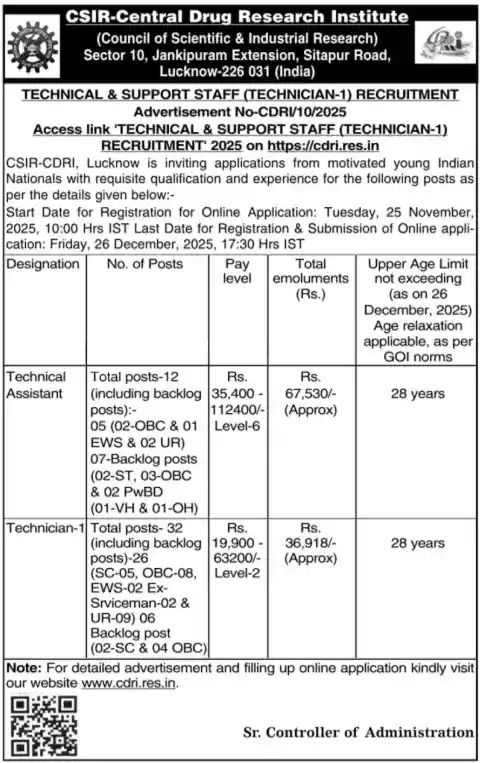 Bihar SSC Inter Level Vacancy 2025 short notice image of CSIR CDRI Recruitment 2025