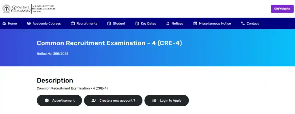 AIIMS CRE-4 Recruitment 2025 registration and login option for AIIMS CRE-4 Recruitment 2025