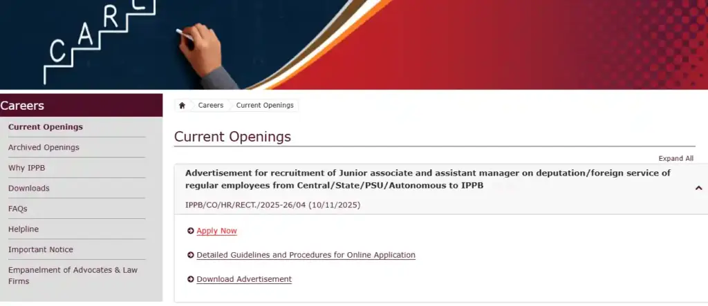 Apply option for India Post IPPB Recruitment 2025