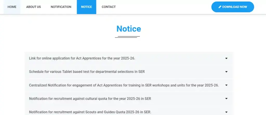 RRC SER Apprentice Recruitment 2025 Link for online application for Act Apprentices for the year 2025-26 option for RRC SER Apprentice Recruitment 2025