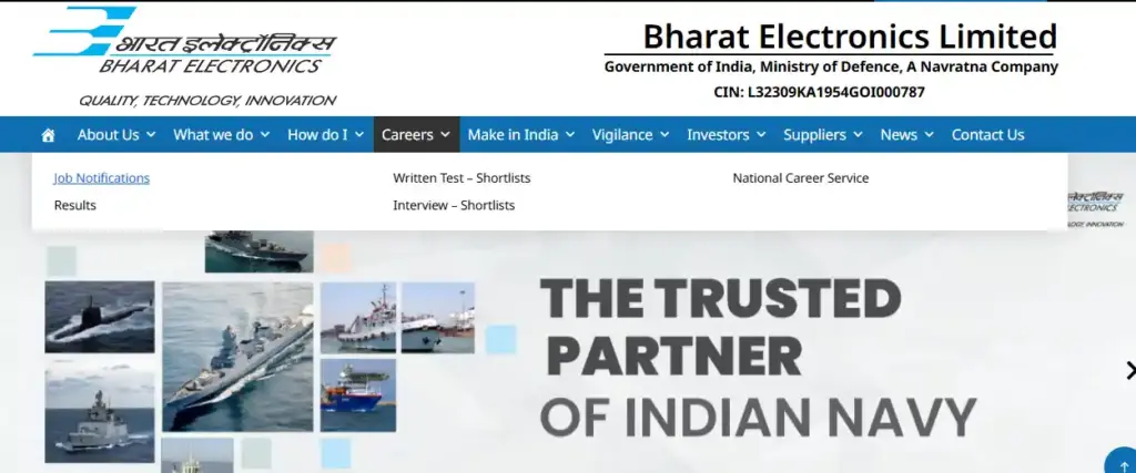 BEL website homepage for BEL Recruitment 2025