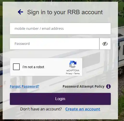 login form for RRB ALP Recruitment Status Notice Out