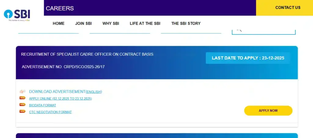 Apply Option For SBI SCO Recruitment 2025