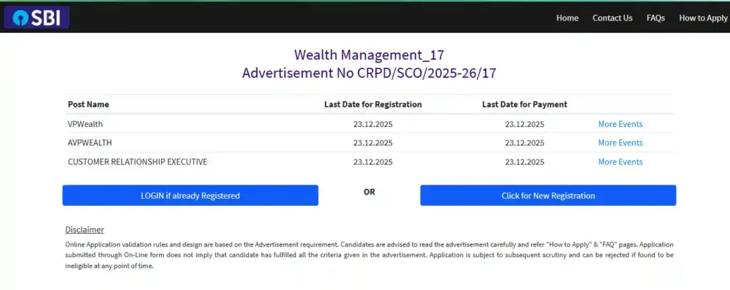 New registration option for SBI SCO Recruitment 2025