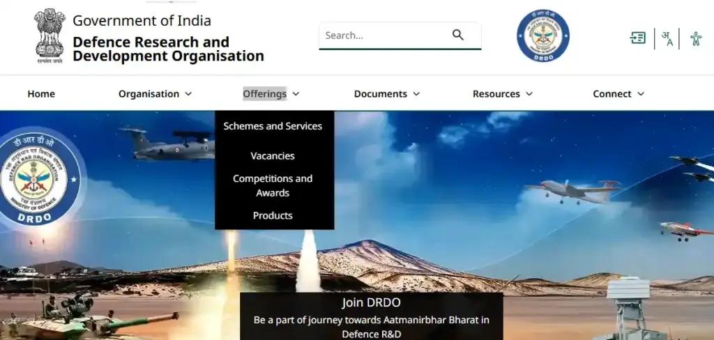 DRDO CEPTAM 11 Recruitment 2025 DRDO homepage for DRDO CEPTAM 11 Recruitment 2025