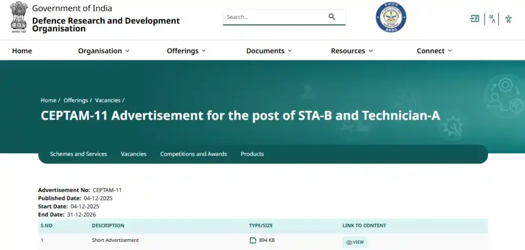 DRDO CEPTAM 11 Recruitment 2025 Apply link for DRDO CEPTAM 11 Recruitment 2025