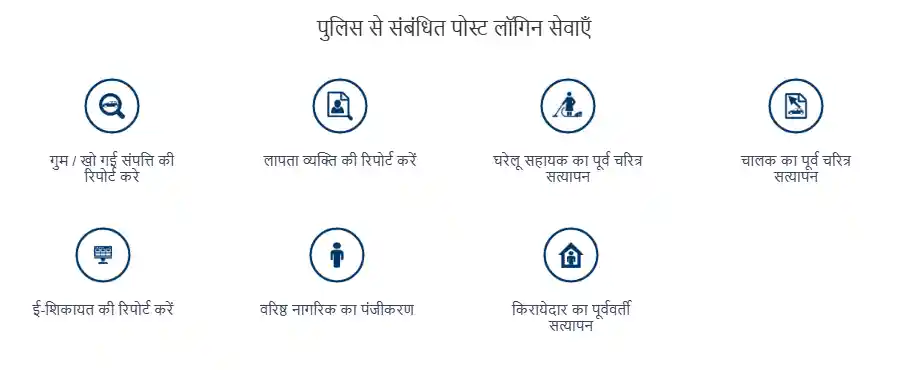 Bihar Online FIR Portal Bihar Online FIR Portal option 'लॉग इन के पश्चात की उपलब्ध सेवाएं'