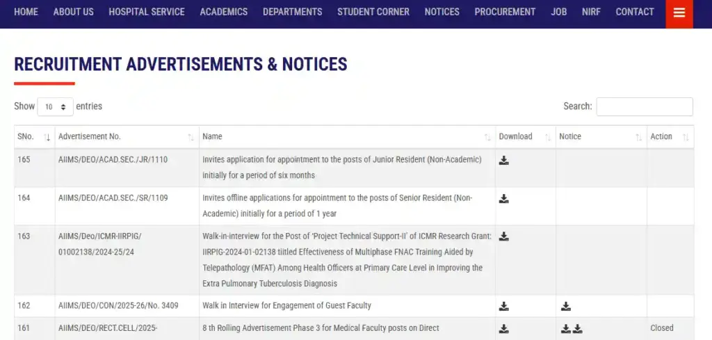 AIIMS Deoghar Senior Resident Recruitment 2025 notification anf form link for AIIMS Deoghar Senior Resident Recruitment 2025
