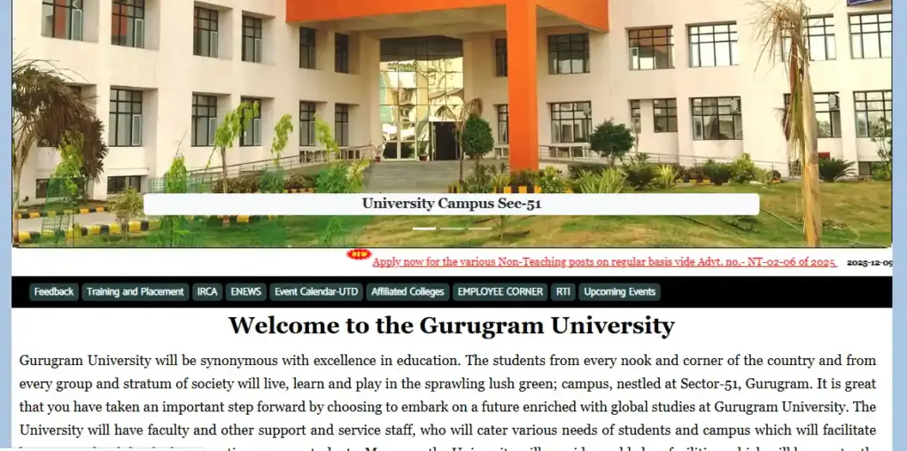 Gurugram University Non-Teaching Recruitment 2025 Apply option for Gurugram University Non-Teaching Recruitment 2025
