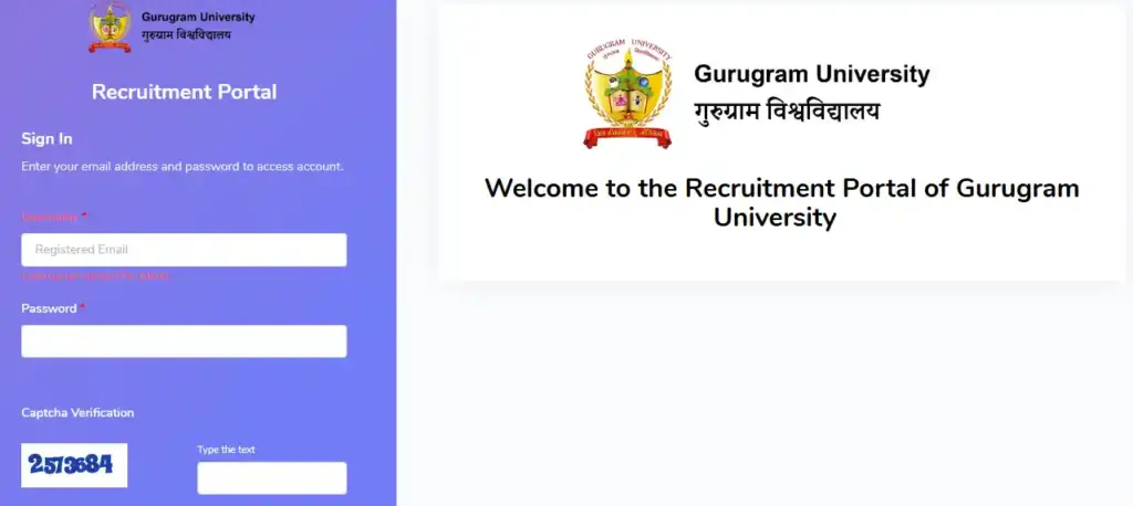 Gurugram University Non-Teaching Recruitment 2025 Login Option for Gurugram University Non-Teaching Recruitment 2025