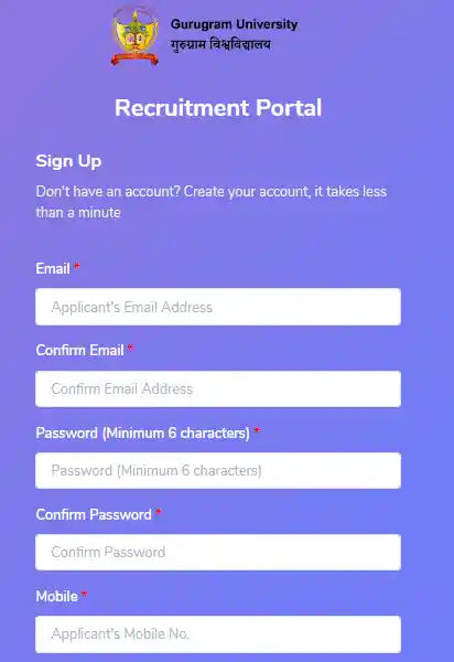 Gurugram University Non-Teaching Recruitment 2025 Registration form for Gurugram University Non-Teaching Recruitment 2025