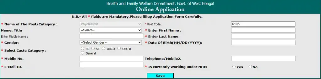 CMOH Cooch Behar Recruitment 2025 registration form for CMOH Cooch Behar Recruitment 2025