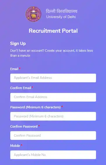 Singn Up form for Satyawati College Non Teaching Recruitment 2025