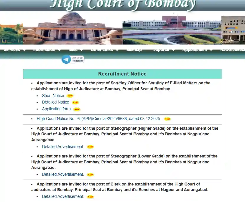 Bombay High Court Recruitment 2025 Apply option for Bombay High Court Recruitment 2025