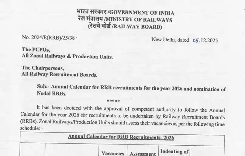 RRB Exam Calendar 2026 Officail notifiationimage of RRB Exam Calendar 2026