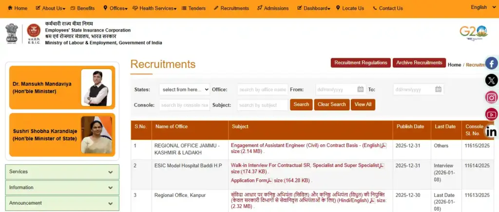 Application form download option image for ESIC Medical College Varanasi Recruitment 2026