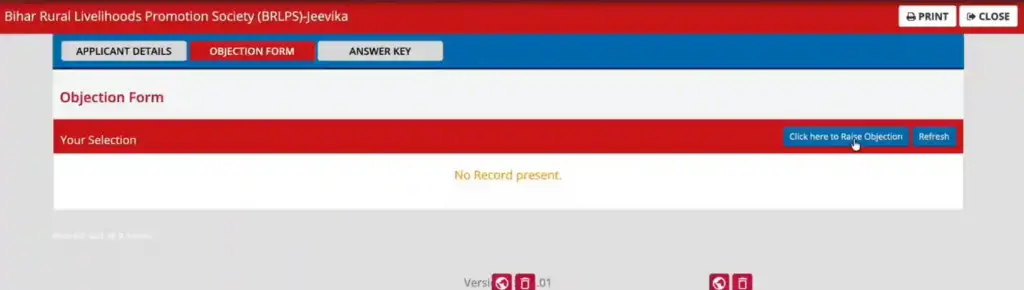 Click Her option for Raise Objection for Bihar Jeevika Answer Key 2025