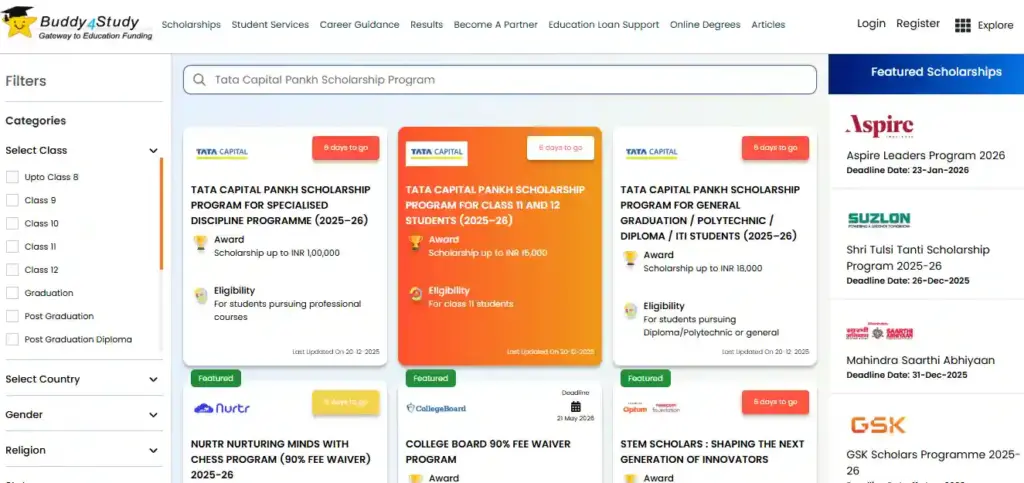 Tata Capital Pankh Scholarship 2025–26 scholarship list