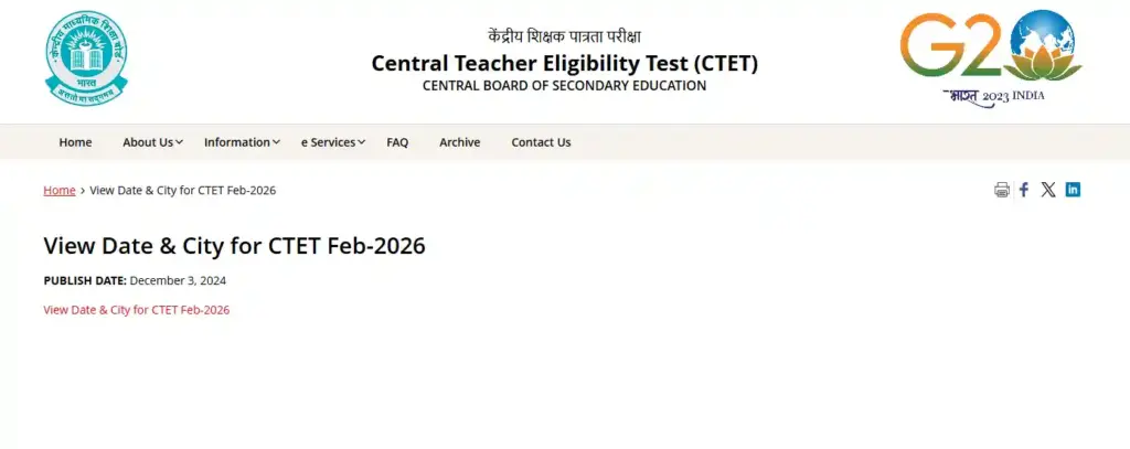 Option to see CTET exam city