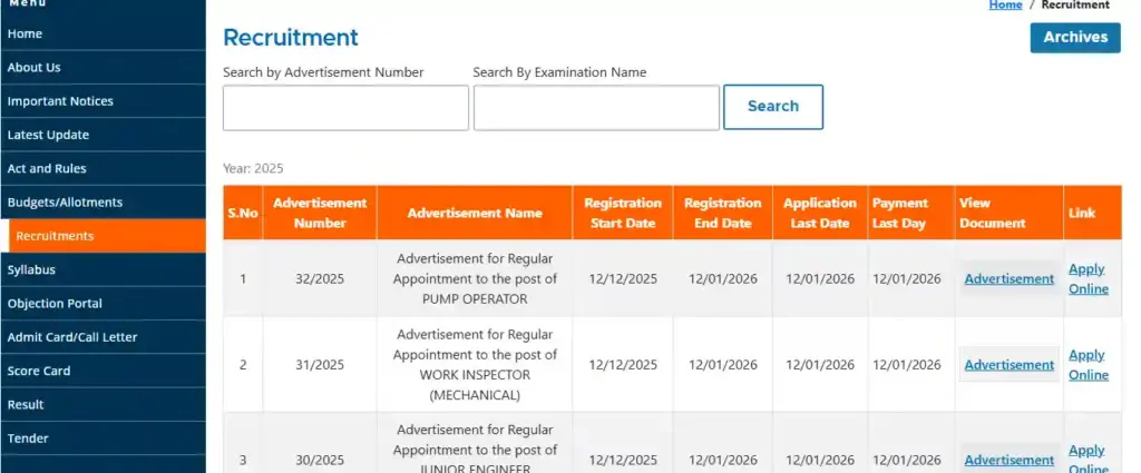 Apply option for BTSC Work Inspector (Mechanical) Recruitment 2025