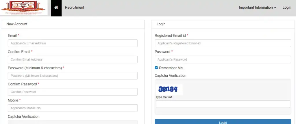 MKBU Teaching and Non-Teaching Recruitment 2026 Regisration form and login form for MKBU Teaching and Non-Teaching Recruitment 2026