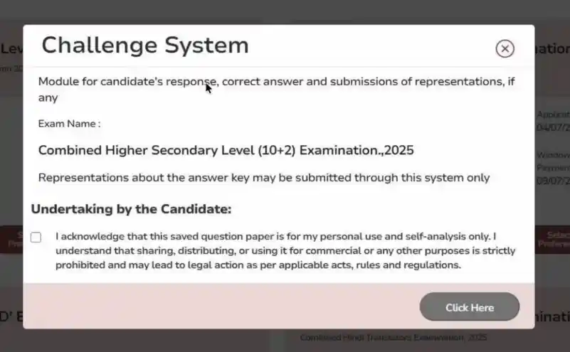 SSC SSC CHSL Tier-I Answer Key 2025 challenge system