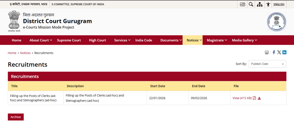 Gurugram District Court Recruitment 2026 Apply Offline Process