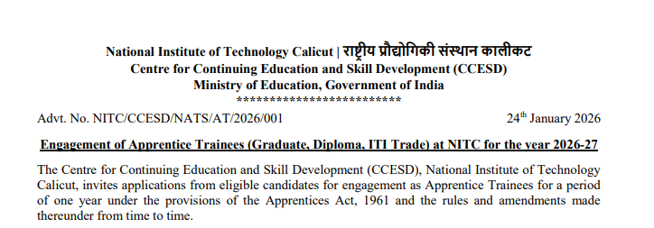 NIT Calicut CCESD Apprenticeship 2026