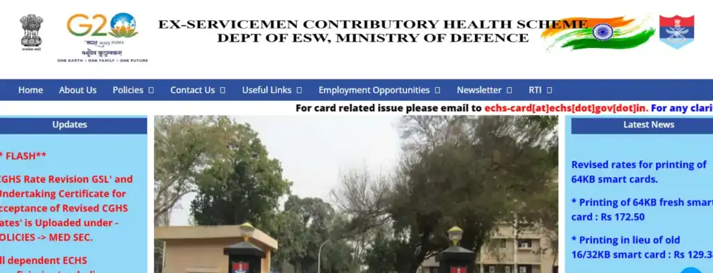 ECHS website homepage for ECHS Recruitment 2026