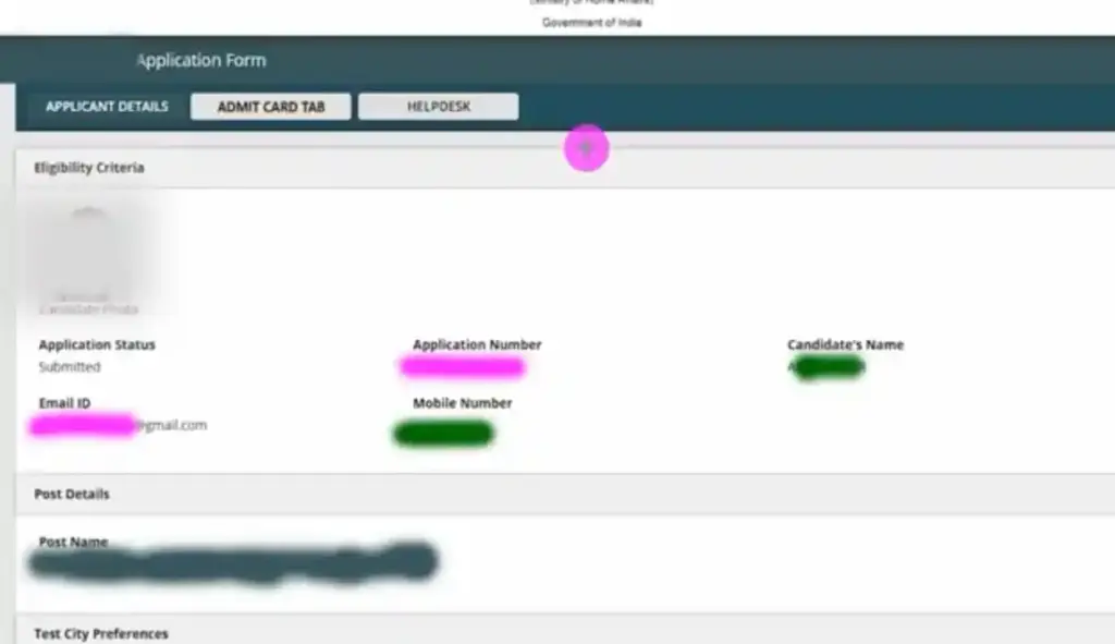 Profile deshboard for IB MTS Admit Card 2026