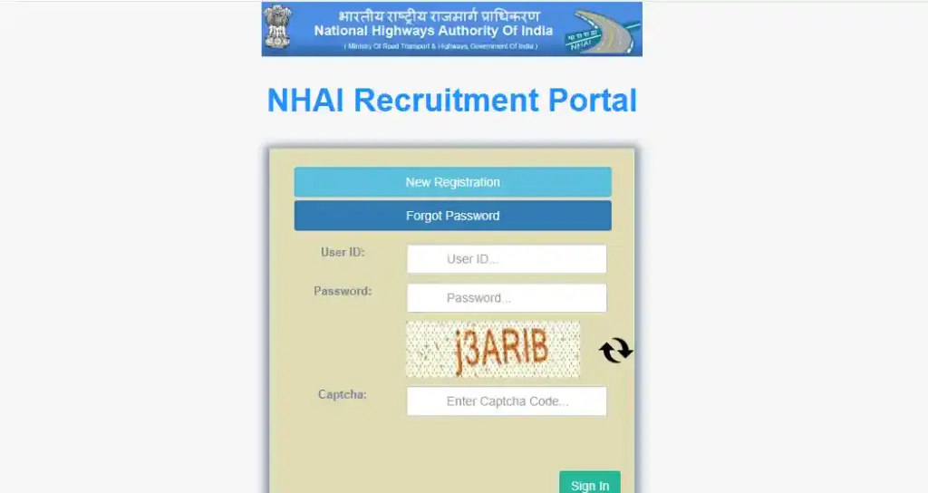 NHAI Deputy Manager Recruitment 2026 New Registration option for NHAI Deputy Manager Recruitment 2026