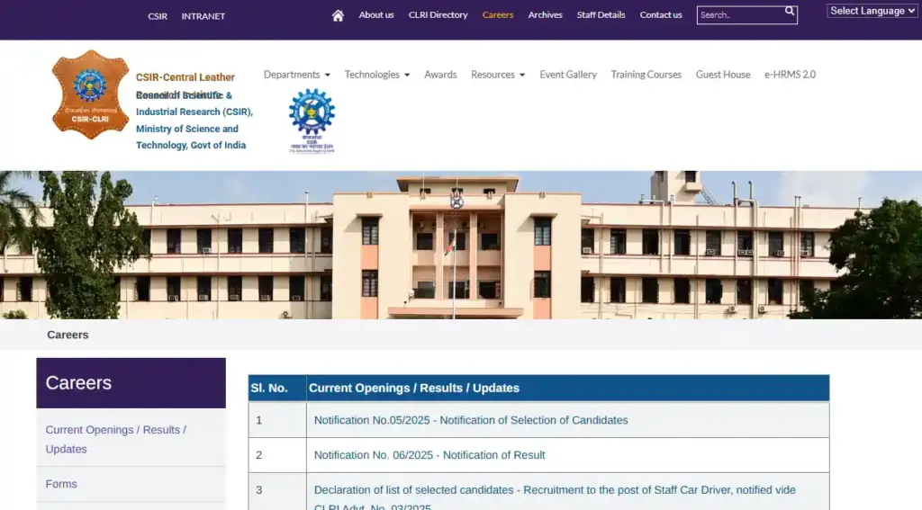 CSIR CLRI Recruitment 2026 Career page for CSIR CLRI Recruitment 2026