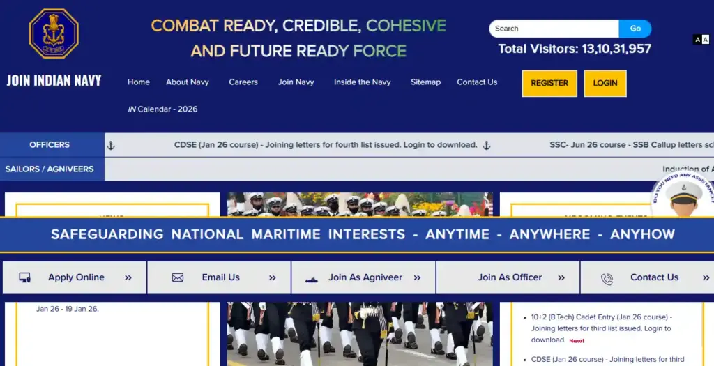 CSIR CLRI Recruitment 2026 Indian Navy Website homepage for Indian Navy SSC Officers Recruitment 2026