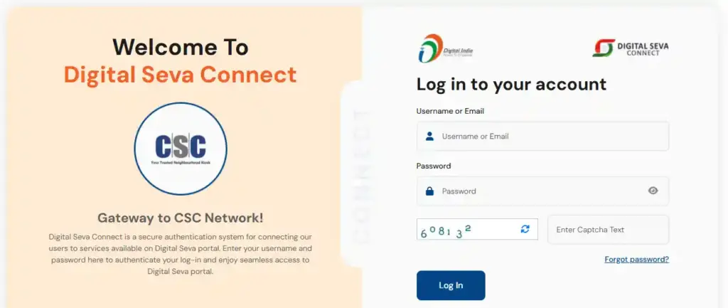 CSC login form for Bihar Farmer ID Registration 2026
