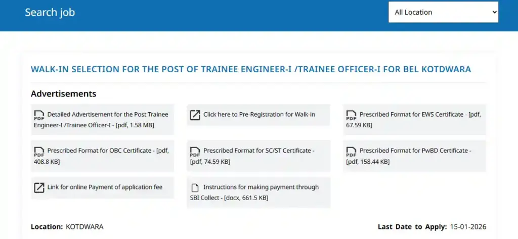 Payment section for BEL Trainee Engineer and Trainee Officer Recruitment 2026