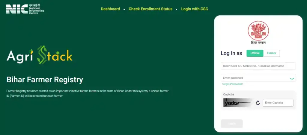 Official Website for Bihar Farmer ID Registration 2026