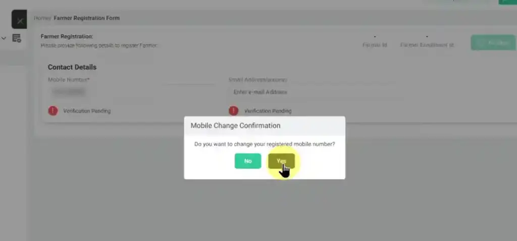 Mobile number change option for Bihar Farmer ID Registration 2026