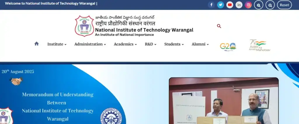 NIT Warangal Recruitment 2026 NIT Warangal website homepage image for NIT Warangal Recruitment 2026